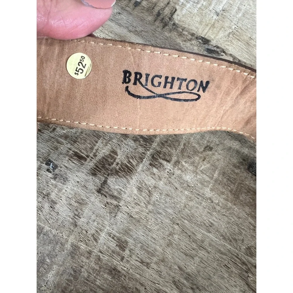 Brighton Vintage Brown Croc Embossed Leather Belt Ornate Gold Buckle 45707 S